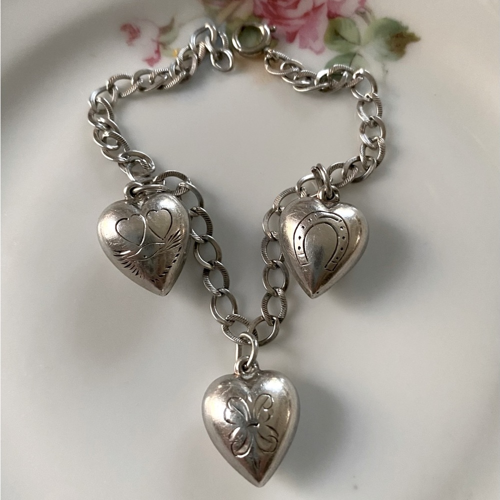 Vintage Puffy Heart Sterling Silver Bracelet (Final Price)
